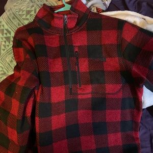 red & black north face half zip
